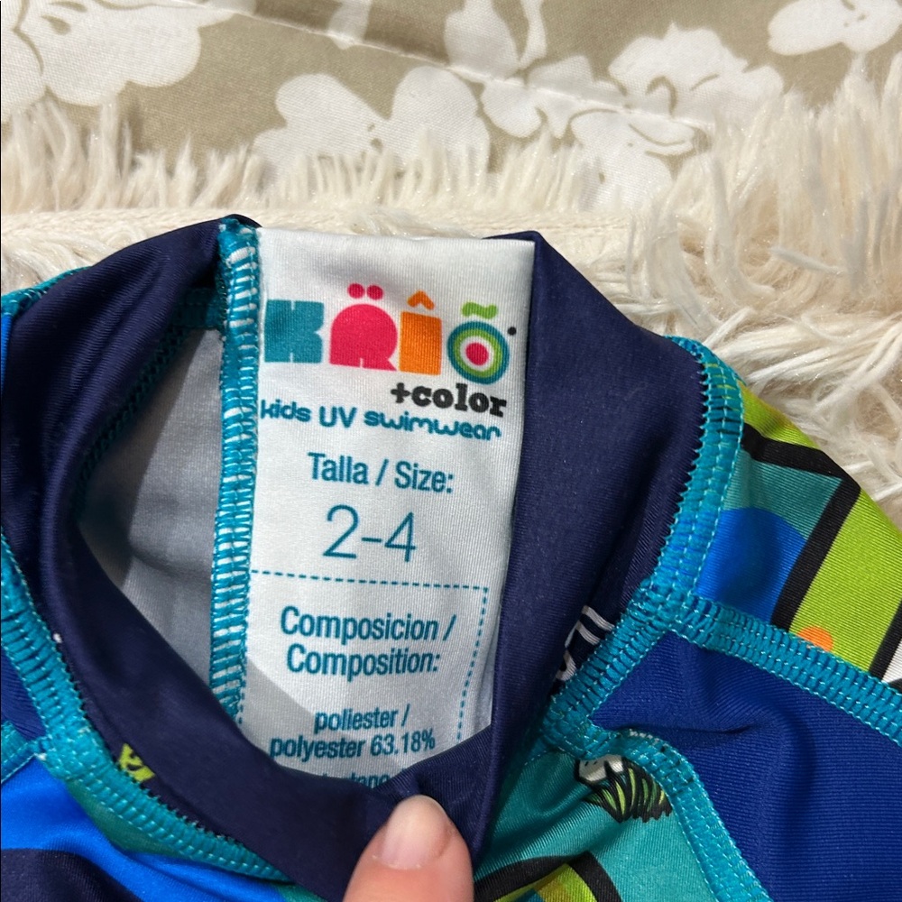 KRIO Kids' Blue and Green Swimsuit with Dinosaur/Alligator Print - Picture 2 of 3